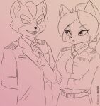  absurd_res anthro blue_body blue_fur canid canine fox fox_mccloud fur hi_res krystal line_art male mammal nintendo sketch star_fox v-tal video_games 