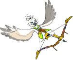  2023 anthro arrow_(weapon) avian beak biped bird blue_eyes bow_(weapon) breath_of_the_wild clothed clothing colored feather_hands feathers flying hi_res male nintendo ranged_weapon rito simple_background solo talons tears_of_the_kingdom the_legend_of_zelda tulin_(tloz) valiantexalt weapon white_background white_body white_feathers 