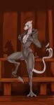  absurd_res anthro clothing female flat_chested hi_res horn knife looking_at_viewer nkaanmykiunsuns simple_background smile solo tail teraurge zebrov 