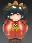  3:4 areola ashley_(warioware) bent_over big_breasts black_background black_eyebrows black_hair blush breasts cape clenched_teeth clothed clothing demon dress eyebrows glistening glistening_hair gradient_background hair hi_res huge_breasts huge_hips human human_focus inverted_nipples jobless knock-kneed legs_around_neck mammal membrane_(anatomy) membranous_wings narrowed_eyes nintendo nipple_outline nipples puffy_areola puffy_nipples pupils red_(warioware) red_body red_clothing red_dress red_eyes red_pupils red_skin red_wings short_stack simple_background skull_accessory spread_wings teeth teeth_showing thick_thighs twintails_(hairstyle) warioware wide_hips wings 