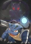  blastoise brown_eyes claws commentary_request fadingz fangs glowing glowing_eyes highres mewtwo no_humans open_mouth pokemon pokemon:_the_first_movie_-_mewtwo_strikes_back pokemon_(anime) pokemon_(classic_anime) pokemon_(creature) red_eyes signature 