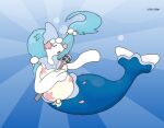  anthro blouse blue_hair clothing female generation_7_pokemon hair hi_res mammal marine mature_female mermaid_tail nintendo pinniped pokemon pokemon_(species) primarina singing slightly_chubby solo topwear zilikslider 