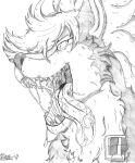  2019 anthro bodily_fluids canid canine canis drooling duel_monster fangs folgo_justice_fur_hire fur headshot_portrait hi_res looking_at_viewer male mammal marcushunter open_mouth portrait saliva saliva_on_tongue saliva_string signature solo teeth tongue tongue_out wolf yu-gi-oh! 
