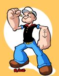  1boy angry artist_name belt hat muscular popeye popeye_the_sailor robert_j_case sailor sailor_hat shoes smoking_pipe solo 