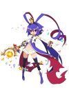  1girl antenna_hair blue_hair blush boots bow bracelet crown disgaea disgaea_rpg elbow_gloves etna_(disgaea) full_body genderswap genderswap_(mtf) gloves holding holding_wand jewelry laharl magic magical_girl magical_girl_laharl miniskirt multicolored_hair navel non-web_source official_art open_mouth photoshop_(medium) pleated_skirt pointy_ears red_eyes red_hair skirt slit_pupils solo thighhighs transparent_background wand 