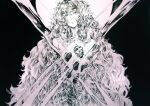  1other androgynous big_hair closed_mouth cross crystal full_moon hair_censor head_tilt highres houseki_no_kuni long_hair monochrome moon nianshoufa nude other_focus padparadscha_(houseki_no_kuni) photo_(medium) sideways_glance simple_background smile solo traditional_media transparent upper_body very_long_hair 