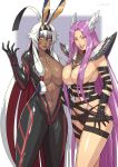  2girls :d absurdres artist_name asymmetrical_docking black_panties bodysuit breast_press breasts cirenk closed_mouth collarbone colored_inner_hair commission cosplay costume_switch dark-skinned_female dark_skin expressionless fate/grand_order fate_(series) hair_between_eyes head_wings highres huge_breasts jewelry large_breasts long_hair looking_at_viewer medusa_(fate) medusa_(rider)_(fate) multicolored_bodysuit multicolored_clothes multicolored_hair multiple_girls navel necklace nitocris_alter_(fate) panties pink_eyes pink_hair red_hair revealing_clothes side-by-side signature smile standing teeth two-tone_hair underwear upper_teeth_only very_long_hair white_hair wings yellow_eyes zipper zipper_pull_tab 