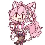  1girl :3 animal_ear_fluff animal_ears antenna_hair belt braid braided_bun chemical_structure chibi clenched_hand coyote crown_braid fang frilled_skirt frills full_body hair_bun hakui_koyori hand_up hexagon hexagon_hair_ornament hololive holster kokoro_(hakui_koyori) lab_coat long_hair necktie official_art pink_hair pink_necktie pink_tail plaid plaid_skirt skirt sleeves_past_wrists solo_focus tail test_tube transparent_background virtual_youtuber wolf_ears wolf_tail |_| 