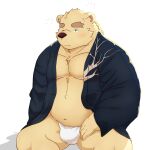  anthro asian_clothing bear belly bulge clothing east_asian_clothing eyebrows fundoshi fur hi_res japanese_clothing leib_(tas) lifewonders male mammal musclegut navel pecs polar_bear ruoain sitting solo thick_eyebrows tired tokyo_afterschool_summoners underwear ursine white_body white_fur 