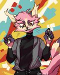  anthro beau_(bugbonic) bugbonic claws clothed clothing felid feline half-length_portrait male mammal multi_tail multicolored_eyes portrait solo tail trans_(lore) trans_man_(lore) 