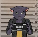  anthro barbie_and_ken_mugshot_meme felid feline female finateh hi_res mammal pantherine rimba_racer solo tamira_(rimba_racer) upset 