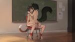  1boy 1girl absurdres acorius_(alluringcrest) animal_ears anus ass black_hair bound breasts brown_hair cat_boy cat_ears cat_tail chalkboard classroom completely_nude erection fox_ears fox_girl fox_tail girl_on_top green_eyes hetero highres indoors nude on_chair original paintrfiend penis scar sex short_hair sitting small_breasts tail testicles tied_to_chair vaginal 