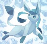  :&lt; artist_name blue_eyes closed_mouth commentary full_body glaceon highres ibusaki_(ivu) ice ice_shard looking_ahead no_humans pokemon pokemon_(creature) solo twitter_username white_background 