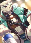  absurd_res anthro bear belt bulge cigarette clothing crouching earpiece earpiece_microphone eyewear fur glasses goggles harness hi_res leib_(tas) lifewonders male mammal nazebesu_hobby overweight polar_bear smoking solo speedo swimwear tokyo_afterschool_summoners ursine white_body white_fur 