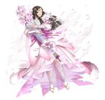  1girl black_eyes black_hair bouquet breasts bridal_gauntlets damaged detached_sleeves dress fire_emblem fire_emblem_awakening fire_emblem_heroes flower fur-trimmed_dress fur_trim hair_ornament holding holding_bouquet medium_breasts medium_hair official_alternate_costume official_art one_eye_closed open_mouth puffy_sleeves purple_scarf say&#039;ri_(fire_emblem) scarf tassel tassel_hair_ornament teeth torn_clothes torn_dress torn_footwear upper_teeth_only white_background white_flower white_footwear 