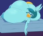  anthro areola avian bed bedroom_eyes big_breasts big_butt bird black_eyes blue_areola blue_body blue_hair blue_nipples breasts butt female furniture hair harvey_beaks hi_res huge_breasts huge_butt hyper hyper_breasts lips lying miriam_beaks narrowed_eyes nipples non-mammal_breasts nude on_bed on_side sbshouseofpancakes seductive solo thick_lips 