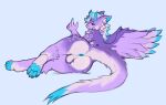  absurd_res acai_(kariacai) anthro anus ball_tuft balls beckoning bedroom_eyes black_sclera blue_anus blue_claws blue_eyes blue_horn blue_paws blue_penis butt butt_heart claws dragon fluffy fluffy_tail fur furred_dragon genitals gesture gradient_fur hair hi_res highlights_(coloring) horn male markings narrowed_eyes penis pink_body pink_fur pompsadoodle presenting presenting_hindquarters purple_body purple_fur purple_wings seductive simple_background solo tail tuft white_body white_fur white_hair white_markings wings 
