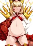  1girl absurdres bare_shoulders bikini blonde_hair braid breasts criss-cross_halter crown dragon_tail elbow_gloves facial_mark fate/grand_order fate_(series) french_braid gloves hair_intakes halterneck highres long_hair looking_at_viewer navel nero_claudius_(fate) queen_draco_(fate) red_bikini red_eyes scales single_glove small_breasts smile solo swimsuit tail thighs translation_request tsukasawa_takamatsu white_gloves 
