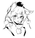  1641_(chfhrtor94) 1girl animal_ear_fluff animal_ears cropped_torso hat inubashiri_momiji korean_commentary looking_at_viewer monochrome open_mouth pom_pom_(clothes) short_hair simple_background solo tokin_hat touhou white_background white_hair wolf_ears wolf_girl 