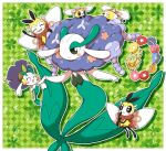  2019 blush comfey cutiefly elemental_creature evil_anaunara eyes_closed floette florges generation_6_pokemon generation_7_pokemon gesture green_background group hand_holding hi_res nintendo open_mouth pokemon pokemon_(species) ribombee simple_background thinking waving 