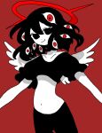  87sukiyaki angel angel_humanoid female halo hi_res humanoid multi_eye not_furry red_background simple_background solo wings 