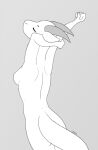  anthro breasts creature71 eyes_closed female greyscale hands_behind_head hi_res horn kobold monochrome nude side_boob solo stretching 