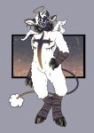  absurd_res anthro bovid caprine cross enrico_pucci fur gold_(metal) gold_jewelry halo hi_res horn jewelry jojo&#039;s_bizarre_adventure jojo_pose male mammal mastectomy_scar religious_symbols scar sheep solo starseeker white_body white_fur wool_(fur) 