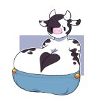  &lt;3 anthro big_breasts black_body black_eyes bovid bovine breasts cattle cleavage clothed clothing dewy-eyedboy female hi_res horn huge_breasts hyper hyper_breasts mammal markings mouthless multicolored_body nipple_outline simple_eyes solo white_body 