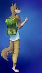  absurd_res anthro backpack canid canine canis confusedraven domestic_dog hi_res male mammal simple_background solo traveler walking wolf 