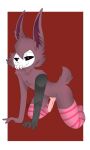  all_fours anthro boris_(oc) cheek_tuft chest_tuft clothing cybernetic_arm cybernetic_limb cybernetics facial_tuft fangs footwear front_view fur genitals girly grin grinning_at_viewer hi_res knot lagomorph legwear leporid long_ears long_socks looking_at_viewer looking_forward machine male mammal mask naholadydragon pattern_clothing pattern_legwear pattern_stockings penis pink_clothing pink_footwear pink_socks purple_eyes rabbit red_body red_fur scut_tail short_tail skull_mask smile smiling_at_viewer smug smug_face socks solo stockings striped_clothing striped_legwear striped_stockings stripes tail teeth tuft white_mask 