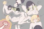  2girls absurdres black_hair black_shorts blonde_hair blush bob_cut breasts chinese_text closed_eyes commentary cross-section cum embarrassed english_commentary fafayu fellatio futa_with_female futanari grabbing_another&#039;s_arm green_shirt hair_tucking highres inoue_takina internal_cumshot jitome large_breasts licking licking_penis long_hair lycoris_recoil multiple_girls multiple_views nipples nishikigi_chisato nude one_side_up oral panties panties_around_one_leg penis profile purple_eyes red_eyes red_ribbon ribbon sex shirt short_hair shorts sidelocks straddling sweat t-shirt translation_request underwear upper_body wavy_mouth 