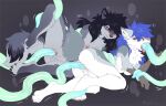  2021 anthro black_hair blue_hair blush bodily_fluids breasts canid canine canis digital_media_(artwork) duo eyes_closed female fluffy fluffy_tail fox fur gabriel_serealia genital_fluids genitals grey_body grey_fur hair hioshiru hioshiru_(character) hybrid mammal nipples nude penetration pussy pussy_juice signature tail tentacle_penetration tentacles tongue vaginal vaginal_penetration white_body white_fur wolf 