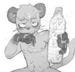  anthro bodily_fluids bottle container cum cum_covered cum_on_face gelato_(latotabo) genital_fluids greyscale hi_res latotabo male mammal messy monochrome murid murine rat rodent solo sweat water_bottle 