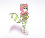  anthro bag blush clothing colored female fluffy fluffy_tail fur furret generation_2_pokemon generation_4_pokemon green_body green_eyes green_fur green_hair grocery_bag hair happy hood hoodie joeumbre legendary_pokemon nintendo pattern_clothing pawpads paws pink_clothing pink_hoodie pink_topwear pokemon pokemon_(species) shaded shadow shaymin simple_background smile solo straviios sweater tail topwear walking white_background white_body white_fur 