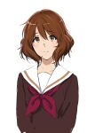  1girl brown_eyes brown_hair hibike!_euphonium highres kitauji_high_school_uniform light_smile looking_at_viewer messy_hair napata oumae_kumiko sailor_collar school_uniform serafuku short_hair simple_background solo upper_body white_background white_sailor_collar 