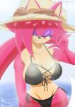  anthro asami_the_cat big_breasts breasts butt clothed clothing digital_media_(artwork) drawing ear_piercing fan_character female fur hair hi_res humanoid long_hair looking_at_viewer open_mouth piercing red_body red_eyes red_fur red_hair sega simple_background smile solo sonic_the_hedgehog_(series) standing swimwear unknown_artist 