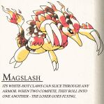  beak bynine claws fakemon fire flame fusion highres magmar pokemon pokemon_(creature) sandslash spikes 