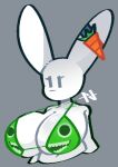  accessory anthro big_breasts bikini breasts carrot clothing ear_accessory ears_up eyelashes female food fur glistening glistening_breasts green_bikini green_clothing green_swimwear grey_background jumbo_josh lagomorph leporid mammal plant probablydemo rabbit simple_background simple_eyes simple_face solo swimwear vegetable watermark white_body white_ears white_fur 