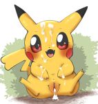  big_eyes blush bodily_fluids cheek_spots clitoris cum cum_drip cum_on_arm cum_on_body cum_on_face doneru dripping fangs female generation_1_pokemon genital_fluids genitals leaking_cum leaking_pussy looking_at_viewer nintendo pikachu plant pokemon pokemon_(species) pussy shrub simple_background sitting smile solo spreading tail teeth white_background yellow_body 