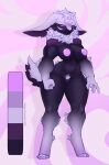 4_toes abstract_background anthro arm_tuft big_breasts big_tail breasts curvy_female curvy_figure digitigrade ears_down feet female fluffy fluffy_tail foot_tuft fur head_tuft heel_tuft hi_res hourglass_figure huge_hips lagomorph leg_tuft leporid looking_at_viewer mammal muscular muscular_female neck_tuft nipples palette pivoted_ears proxicute pubic_fuzz purple_body purple_fur purple_nipples rabbit small_waist solo stern_look tail thick_arms thick_thighs toes tuft 