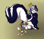  anthro anus balls butt canid canine canis diesel_(dieselrulez) disgust disgusted_face duo genitals looking_at_another looking_back looking_down male male/male mammal mephitid micro paws penis puffy_anus radiation_symbol raised_tail red_wolf size_difference skunk skunk_tail skunkbutts stripedreeko symbol tail wolf 