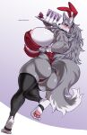  absurd_res anthro areola areola_slip big_breasts big_butt blush breasts butt canid canine canis cervina female fur grey_body grey_fur hi_res huge_breasts lemonbizate_(artist) looking_at_viewer looking_back looking_back_at_viewer mammal solo wolf 