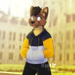  1:1 anthro clothed clothing dating_sim facial_piercing fully_clothed gulonine hi_res kimadesigns male male/male mammal marten mustelid musteline nose_piercing piercing pine_marten rainier septum_piercing solo 