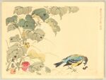  animal animal_focus bird bug chinese_lantern_(plant) fine_art flower imao_keinen leaf nihonga no_humans original plant tit_(bird) traditional_media ukiyo-e 