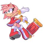  2023 accessory amy_rose anthro boots clothing eulipotyphlan female footwear gloves green_eyes hair_accessory hairband hammer handwear heartludwig hedgehog hi_res mammal piko_piko_hammer sega signature simple_background solo sonic_the_hedgehog_(series) tools 