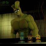  3d_(artwork) abs animatronic anthro anxiboi black_eyes black_penis digital_media_(artwork) five_nights_at_freddy&#039;s five_nights_at_freddy&#039;s_3 fur genitals glans green_body green_fur hi_res lagomorph leporid looking_at_viewer machine male mammal muscular muscular_anthro muscular_male nipples pecs penis rabbit robot scar scottgames solo springtrap_(fnaf) window 