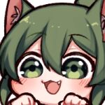  1girl animal_ear_fluff animal_ears cat_ears cat_girl emoticon fang green_eyes green_hair igarashi_futaba_(shiromanta) lowres medium_hair panqlao paw_pose ponytail senpai_ga_uzai_kouhai_no_hanashi smile solo 