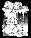  2023 ambiguous_gender anthro black_and_white bodily_fluids crying frown fur glass hand_on_face kemono mammal milk milk_can monochrome nude o-kemono sad solo tears text url 