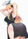  1girl armpits ass black_dress blonde_hair blush breasts china_dress chinese_clothes cosplay cum cum_on_ass cum_on_body dragon_print dress egg_vibrator fairy hair_behind_ear halo highres kisaki_(blue_archive) kisaki_(blue_archive)_(cosplay) long_hair looking_at_viewer nijisanji nijisanji_en pointy_ears pomu_rainpuff red_eyes sex_toy sleeveless_turtleneck_dress slewpie smile solo sweat vibrator vibrator_under_clothes virtual_youtuber 