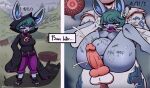  aitherheart anthro belly big_belly blush bodily_fluids body_writing collar collar_only cum cum_inside duo ejaculation ethernsfw female full_nelson genital_fluids green_hair hair hi_res humiliation impregnation instant_loss_2koma league_of_legends male male/female nude pregnant purple_eyes riot_games size_difference sperm_cell vex_(lol) volibear yordle 